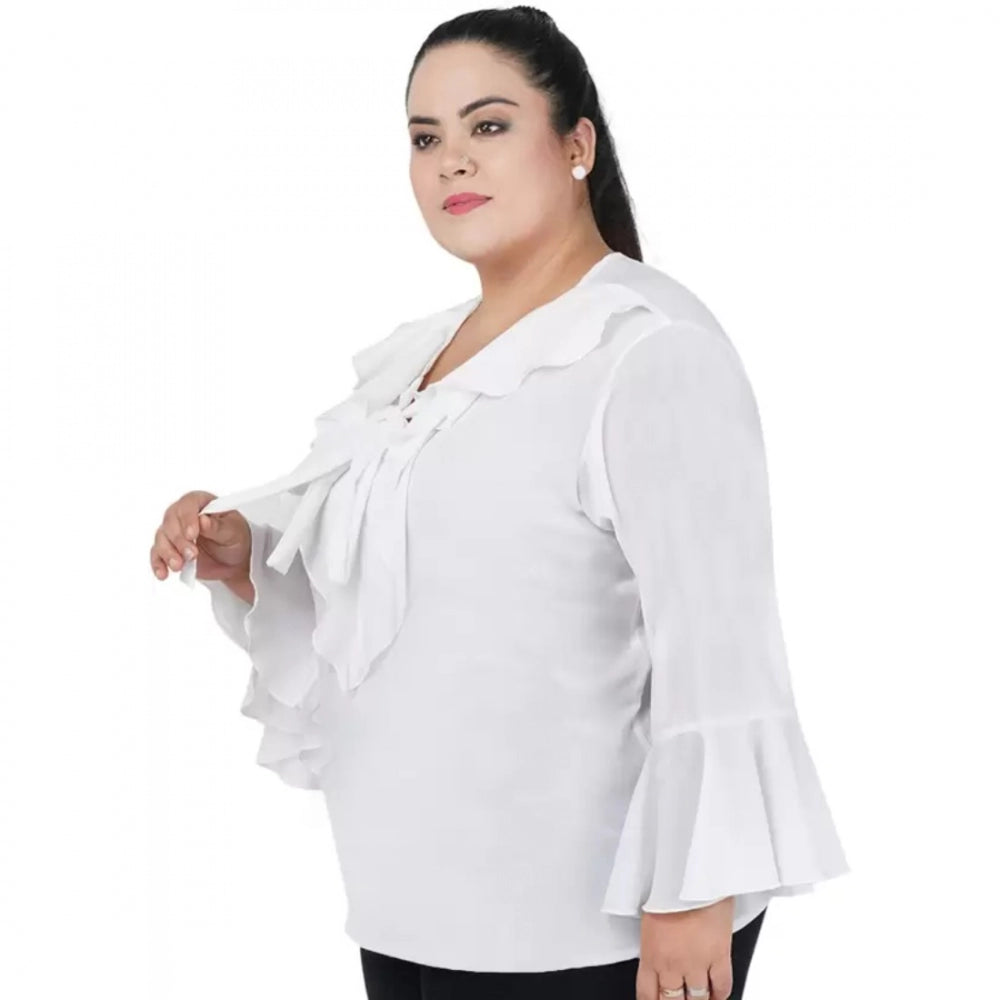 Fashionable Casual Bell Sleeve Solid White Top