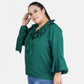 Fashionable Casual Bell Sleeve Solid Green Top