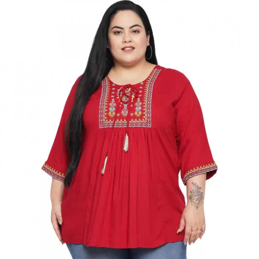Casual Embroidered Maroon Top