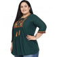 Casual Embroidered Dark Green Top
