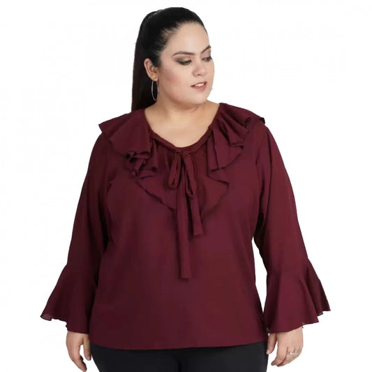 Fashionable Casual Bell Sleeve Solid Maroon Top