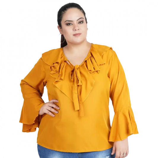 Fashionable Casual Bell Sleeve Solid Yellow Top