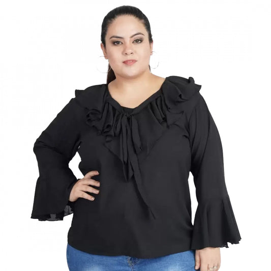 Fashionable Casual Bell Sleeve Solid Black Top