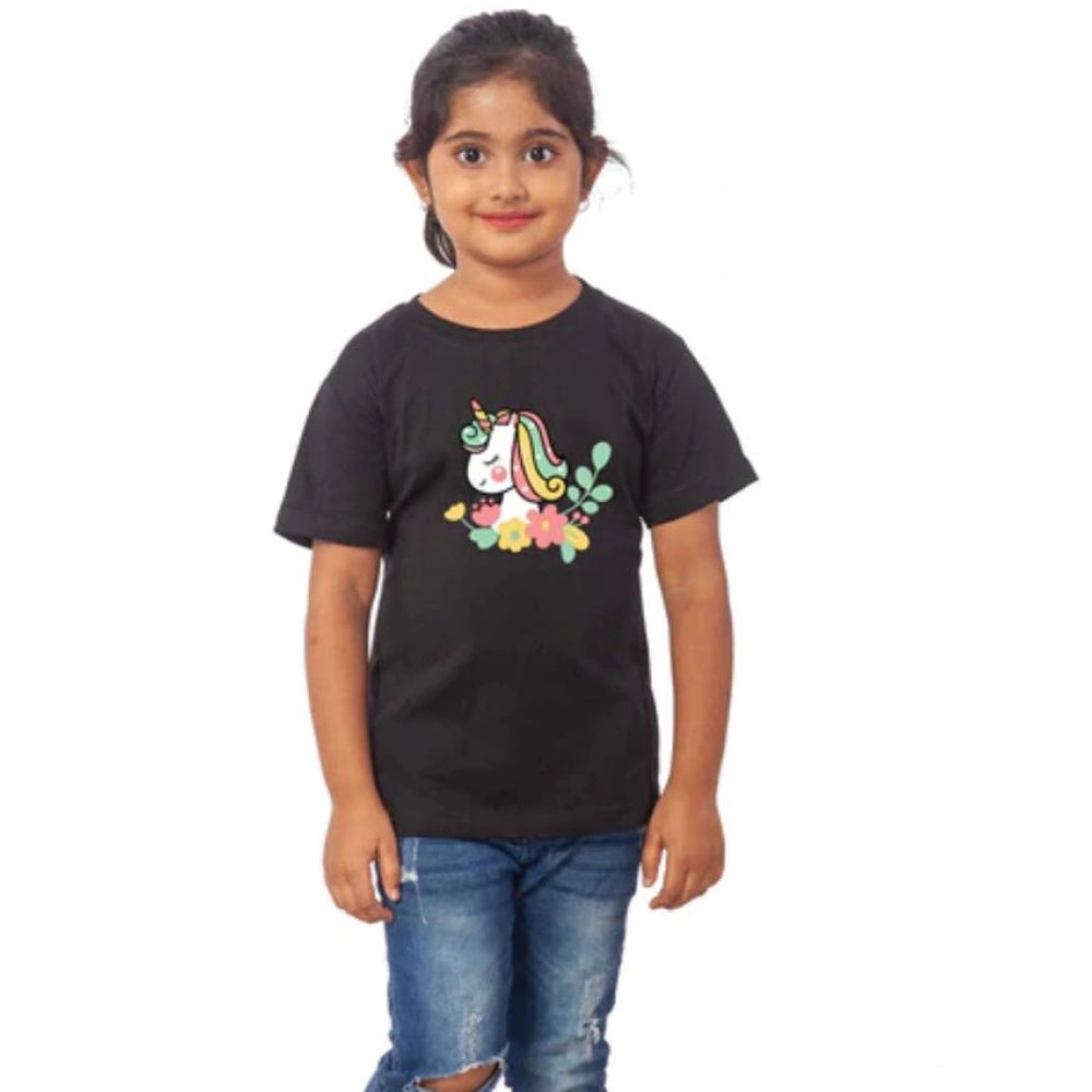 Beautiful Girls Cotton Unicorn Face Half Sleeve T Shirt