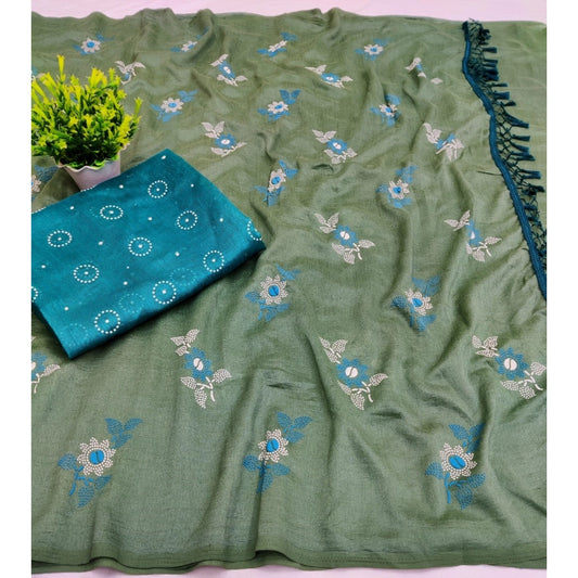 Gorgeous Vichitra Silk Floral Rubber Printed Saree