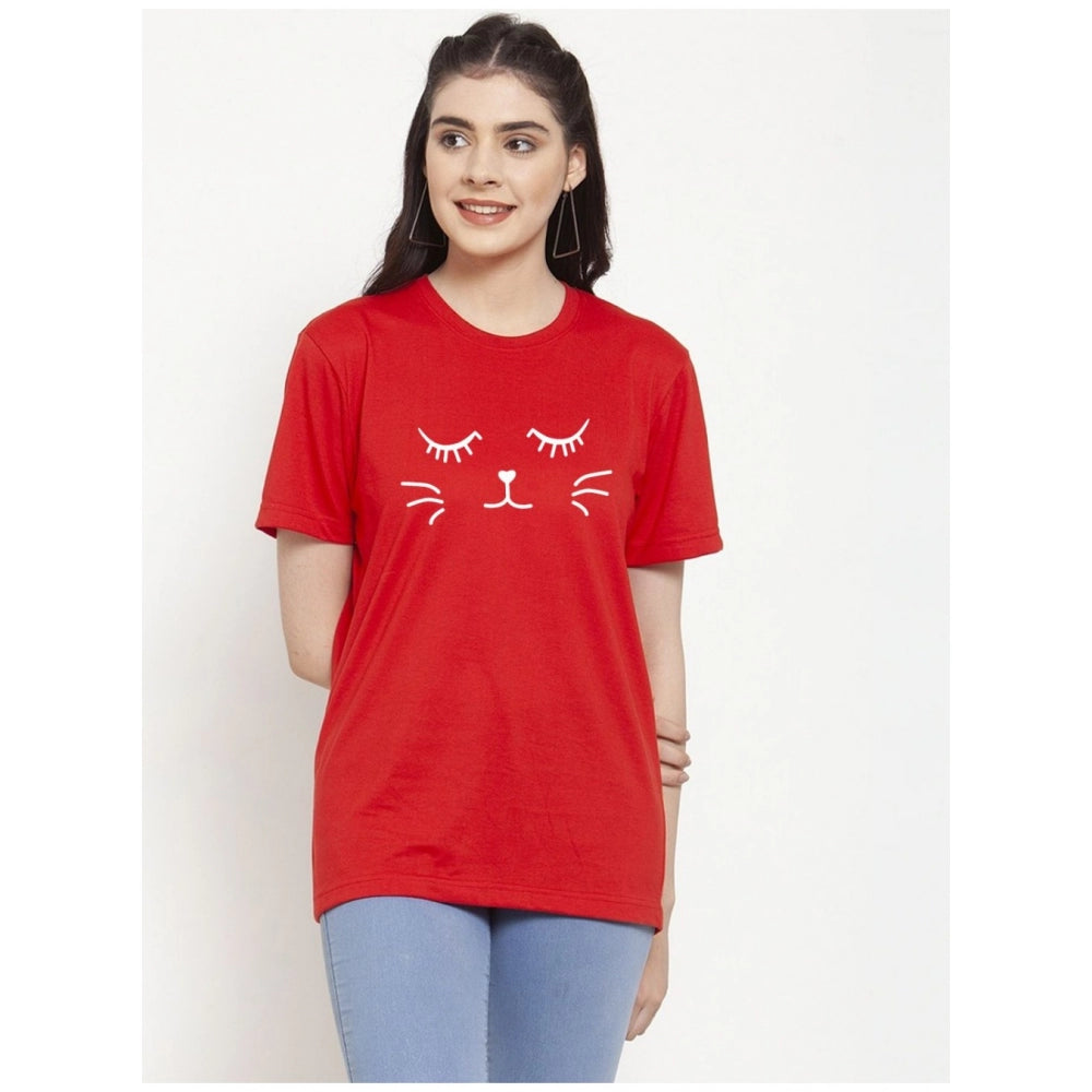 Versatile Cotton Blend Graphic Cat Printed T Shirt