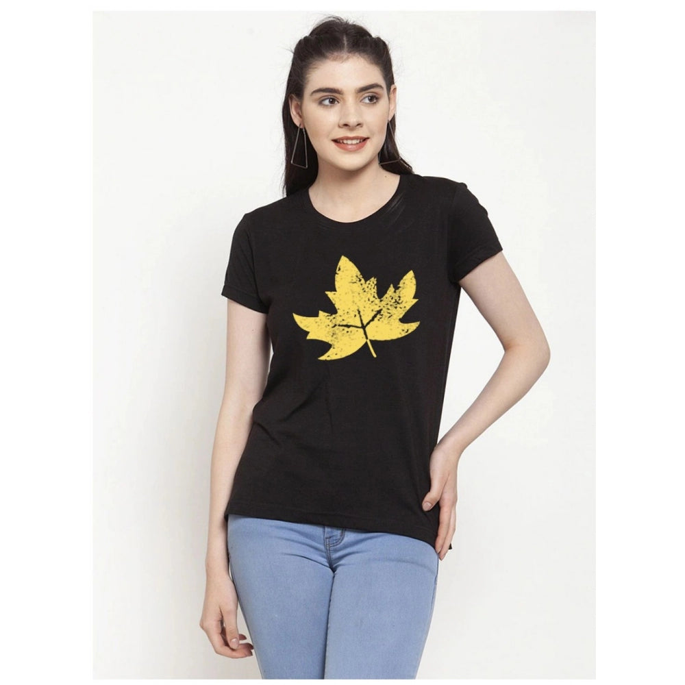 Versatile Cotton Blend Leafe Printed T Shirt