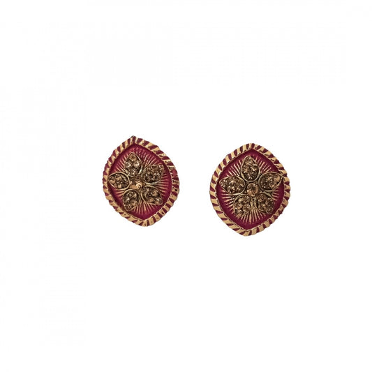 Classic Alloy Ceramic Stone And Designer Work Gold Plated Stud
