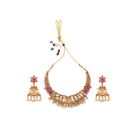 Classic Temple Elegance Gold Plated Necklace and Earrings Set