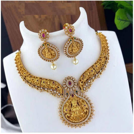 Incredible Women's Gold Plated Necklace and Earrings Set with Kundan Work