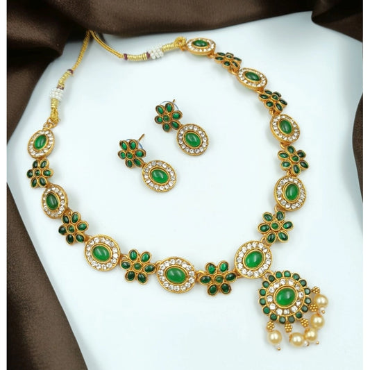 Urbane Temple Elegance Gold Plated Necklace and Earrings Set