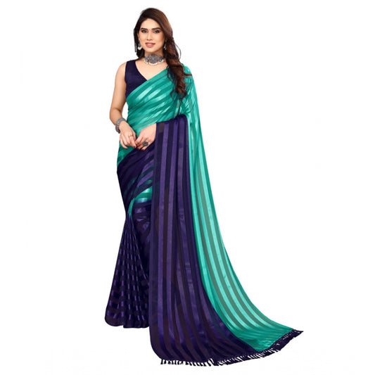 Fancy Embellished Striped Bollywood Satin Saree With Blouse piece