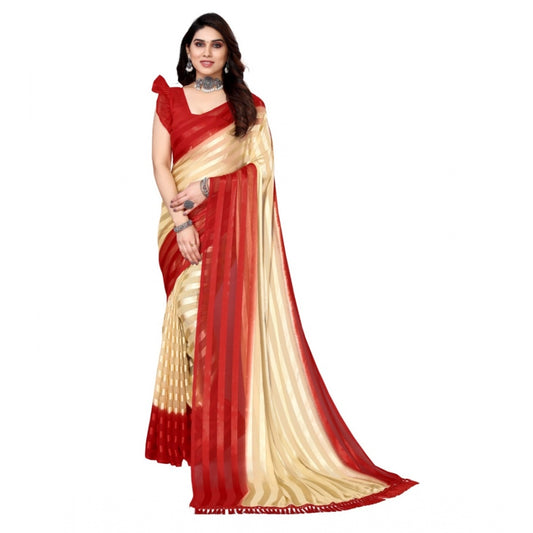 Magnificent Embellished Striped Bollywood Satin Saree With Blouse piece