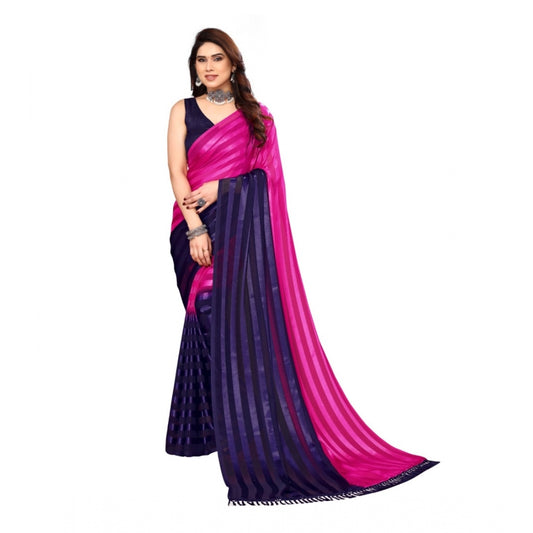 Fancy Embellished Striped Bollywood Satin Saree With Blouse piece