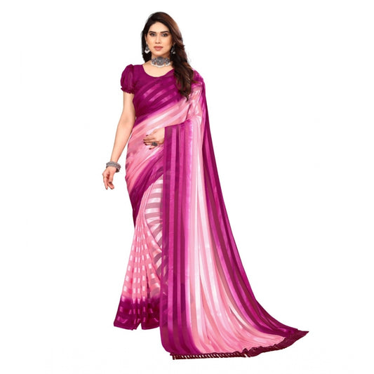 Magnificent Embellished Striped Bollywood Satin Saree With Blouse piece
