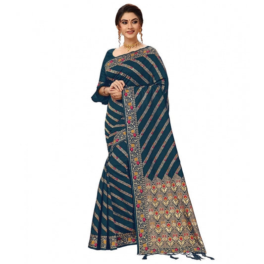 Amazing Floral Striped Pattern Jacquard Woven Banarasi Art Silk Saree With Blouse piece