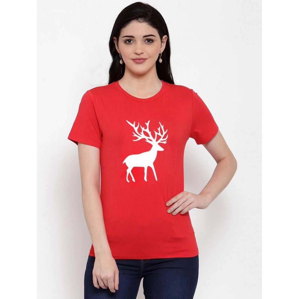Amazing Cotton Blend Deer Printed T Shirt