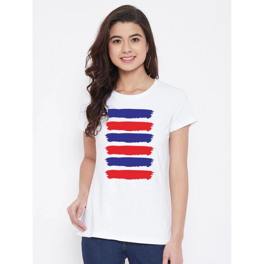 Contemporary Cotton Blend Purple And Red Lines Printed T Shirt