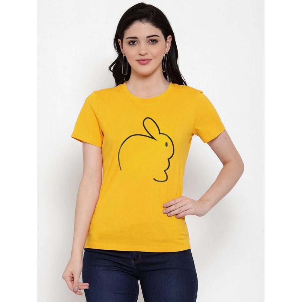 Contemporary Cotton Blend Rabbit Line Art Printed T Shirt