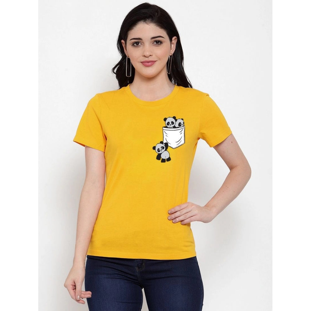 Contemporary Cotton Blend Pandas In My Pocket Printed T Shirt