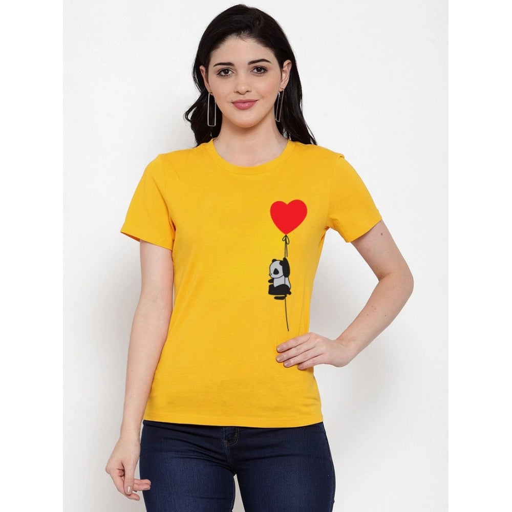 Contemporary Cotton Blend Panda With Heart Balloon Printed T Shirt