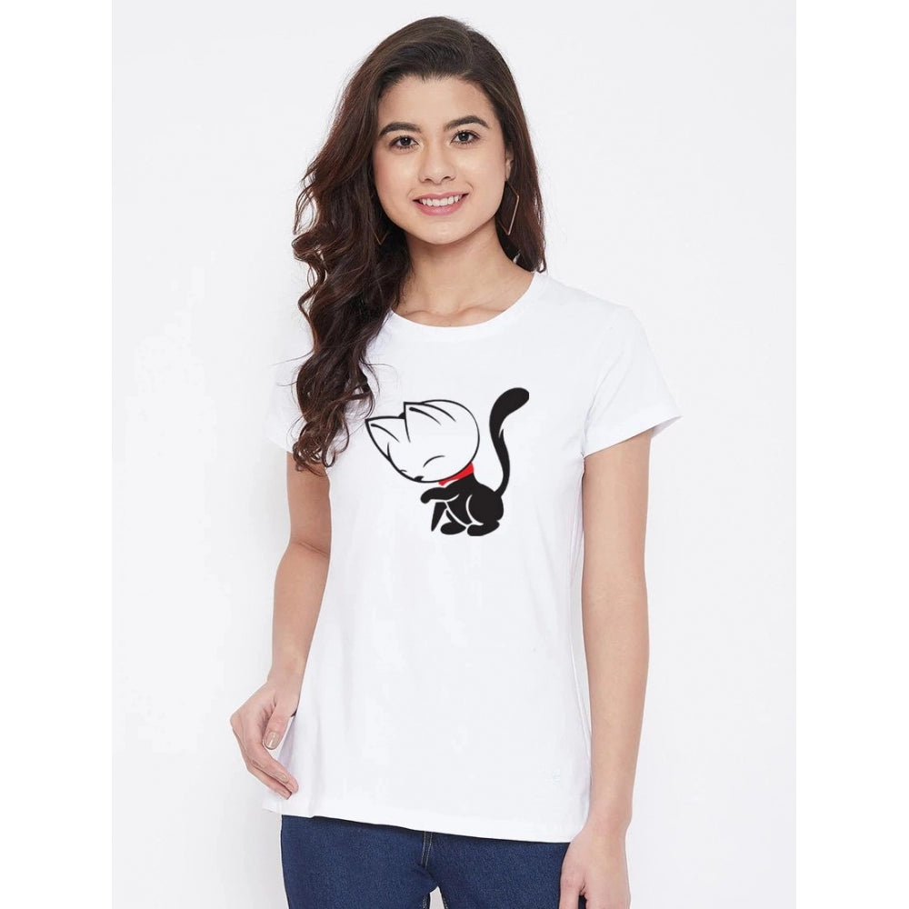 Amazing Cotton Blend Cat Printed T Shirt