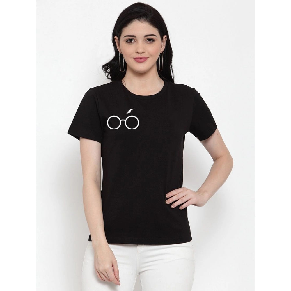 Contemporary Cotton Blend Right Corner Black Eye Glasses Line Art Printed T Shirt