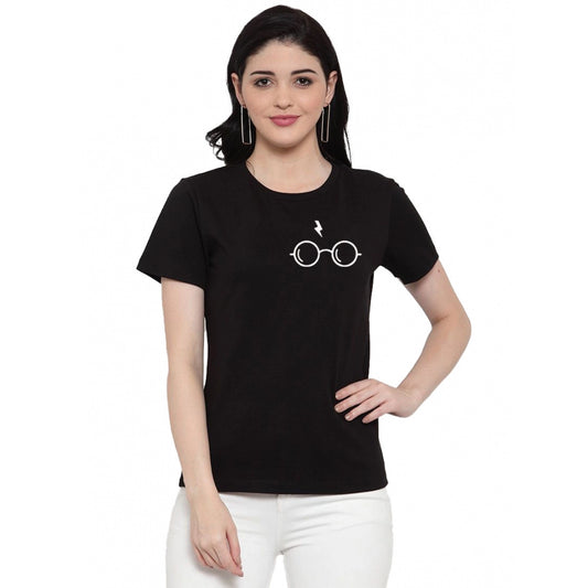 Sizzling Cotton Blend Left Corner Black Eye Glasses Line Art Printed T Shirt