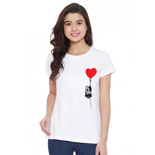 Contemporary Cotton Blend Panda With Heart Balloon Printed T Shirt