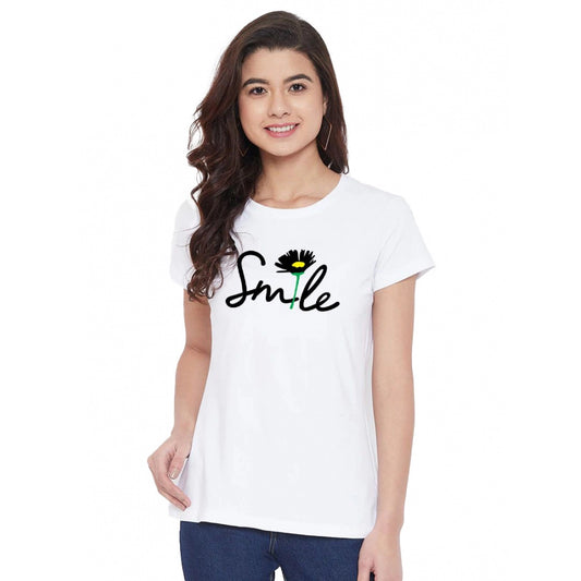 Contemporary Cotton Blend Smile With Flower Printed T Shirt