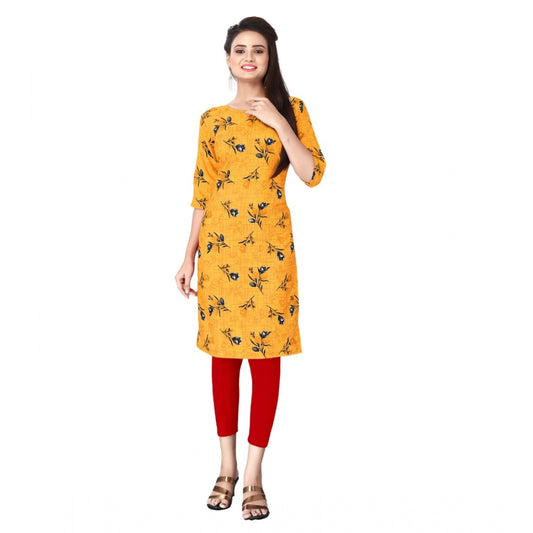 Casual Floral Print Polyester Knee Length Straight Kurti