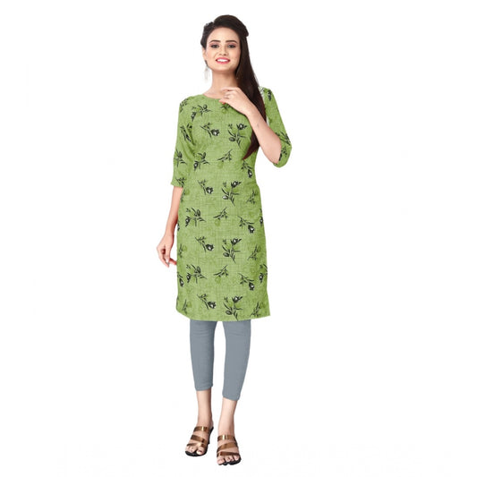 Casual Floral Print Polyester Knee Length Straight Kurti