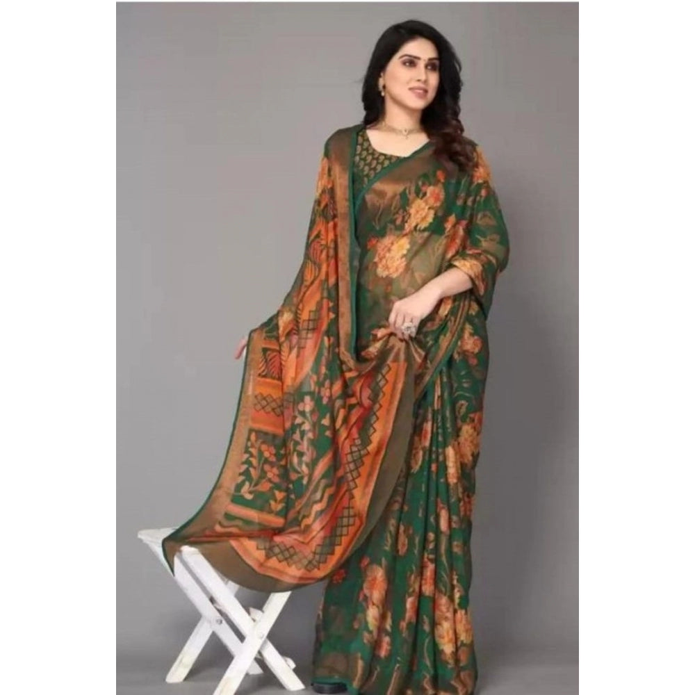 Awesome Viscose Rayon Printed Saree With Blouse piece