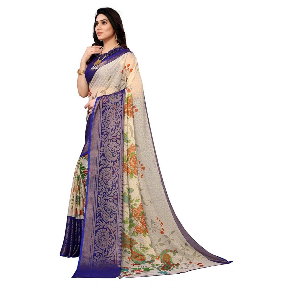 Awesome Viscose Rayon Printed Saree With Blouse piece