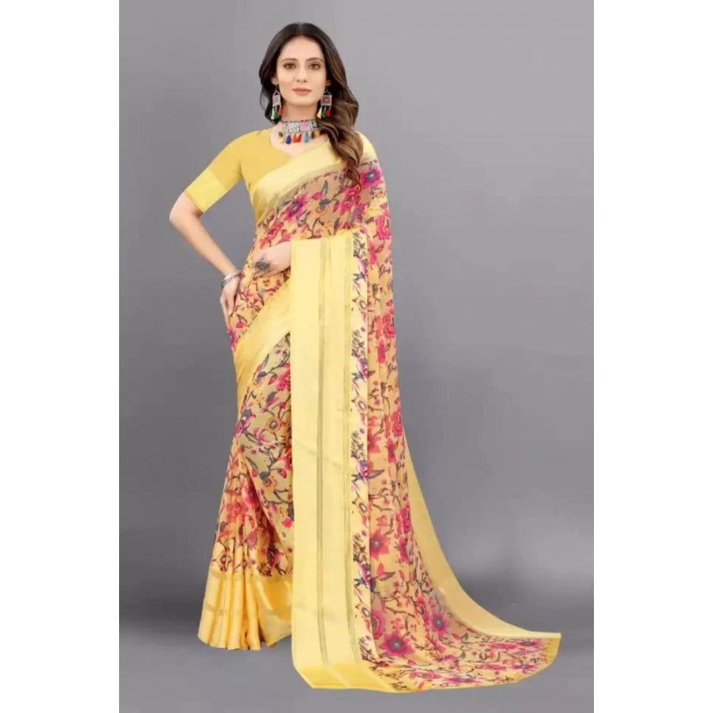 Modern Sattin Patta Printed Saree With Blouse piece