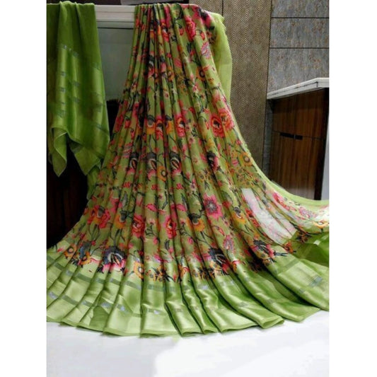 Gracious Sattin Patta Printed Saree With Blouse piece