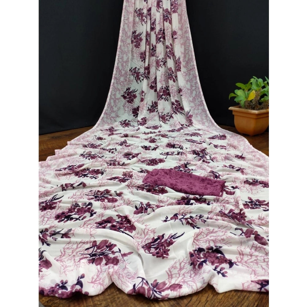 Lovely Georgette Printed Saree With Blouse piece