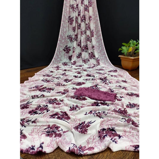 Lovely Georgette Printed Saree With Blouse piece