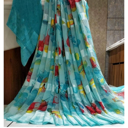 Embellished Sattin Patta Printed Saree With Blouse piece