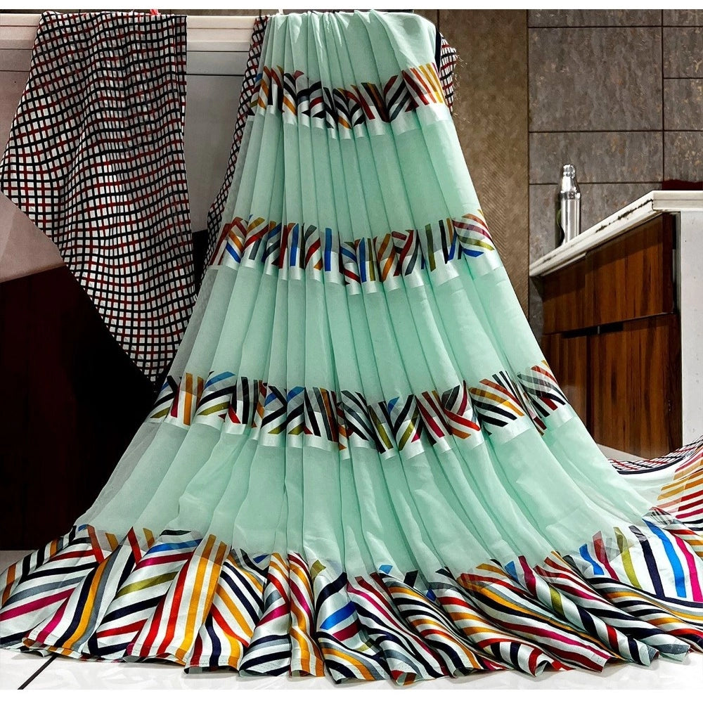 Exclusive Sattin Patta Printed Saree With Blouse piece