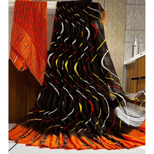 Casual Sattin Patta Printed Saree With Blouse piece