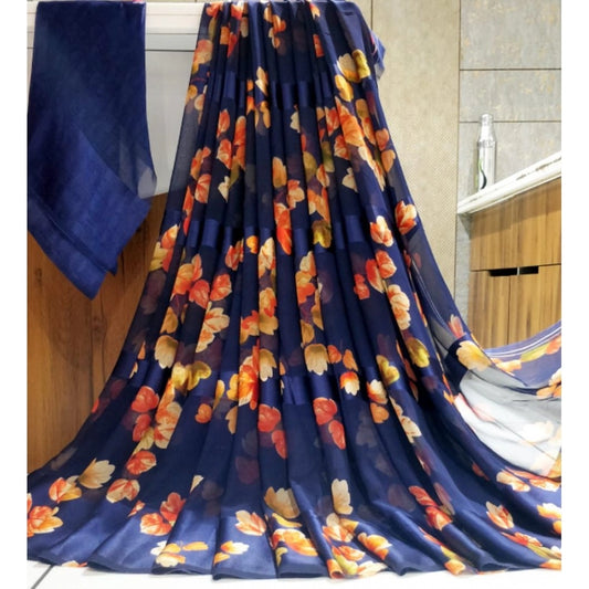 Lovely Sattin Patta Printed Saree With Blouse piece