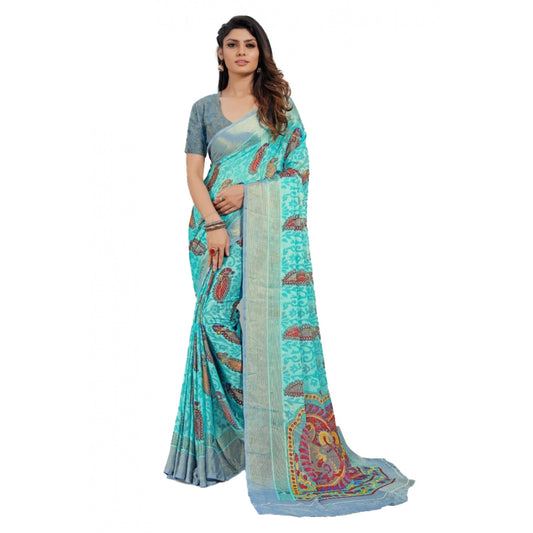 Awesome Viscose Rayon Printed Saree With Blouse piece