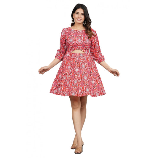 Superior Printed Above Knee Cotton Dress