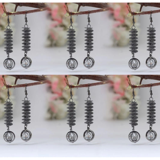 Appealing Black Color Antique Earrings Combo Of 6 Pairs