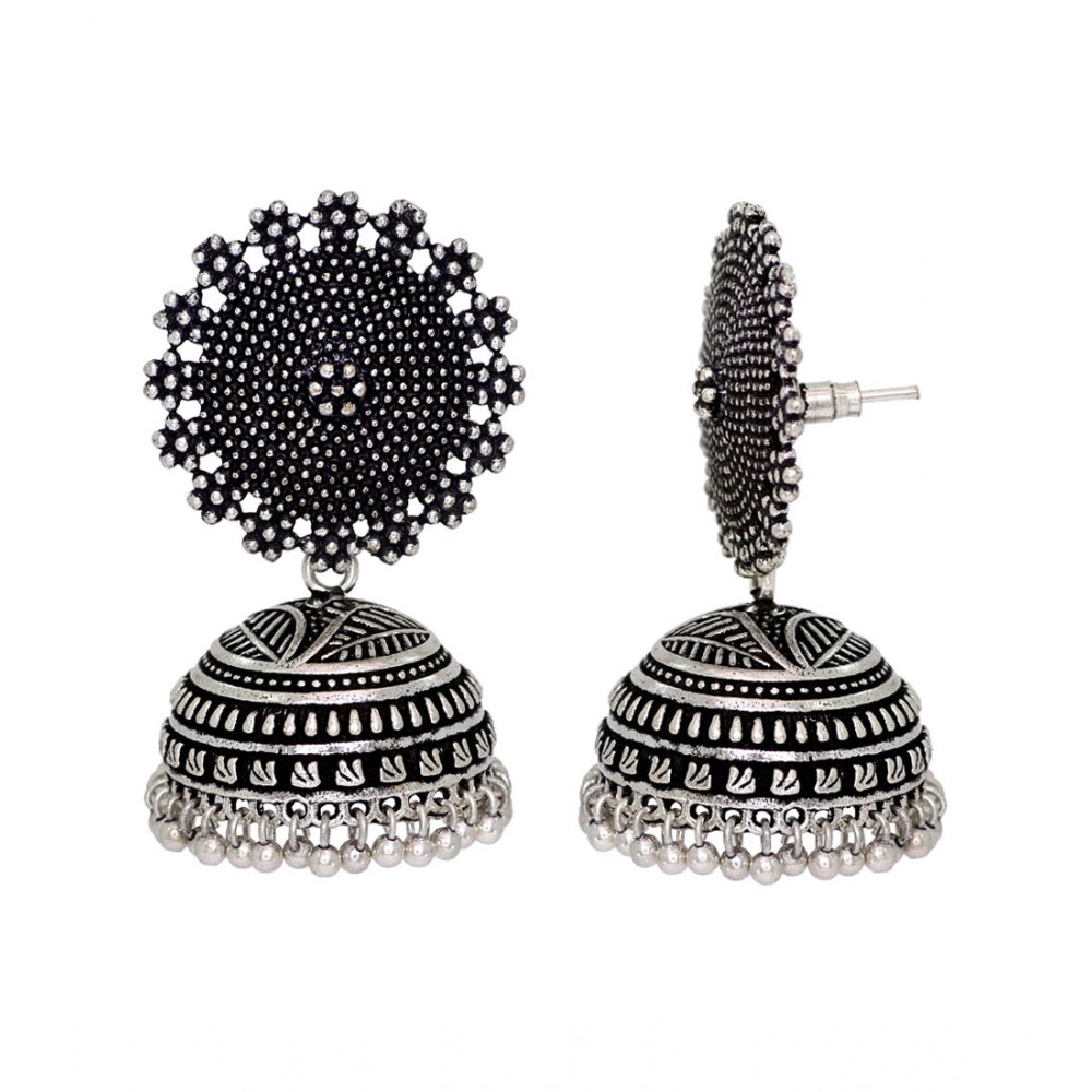 Incredible Oxidised Silver Plated Handmade Jhumka Brass Earrings