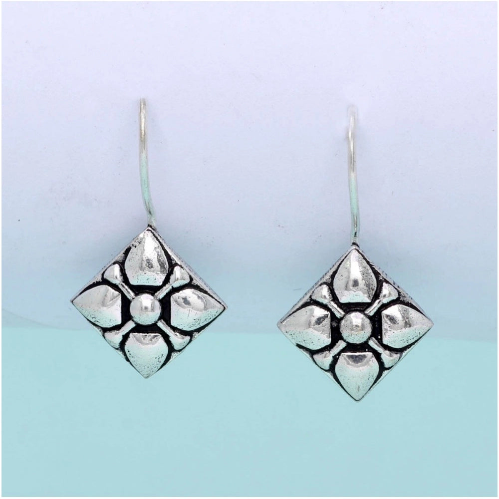 Glorious Square Shape Oxidised Silver Plated Stud Brass Earrings