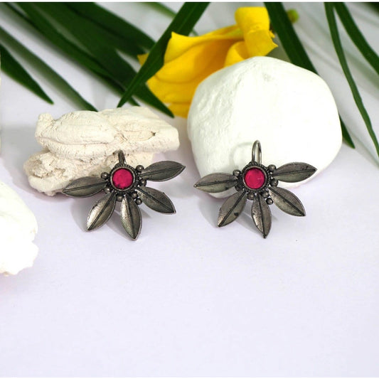 Incredible Pink Color Glass Stone Oxidised Earrings