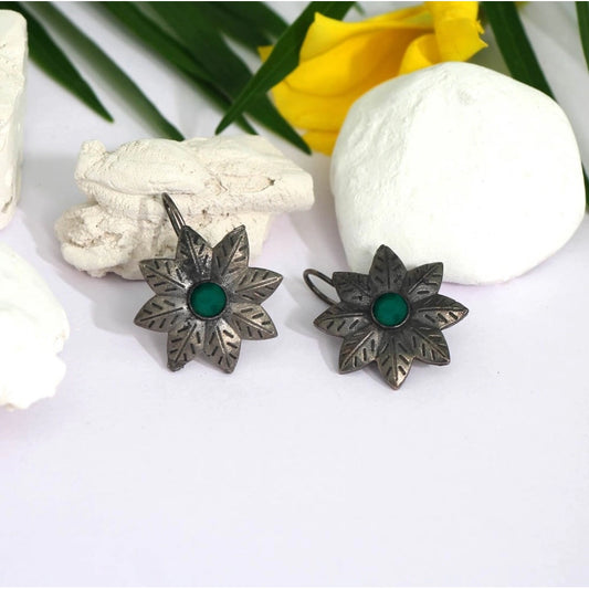 Incredible Green Color Glass Stone Oxidised Earrings