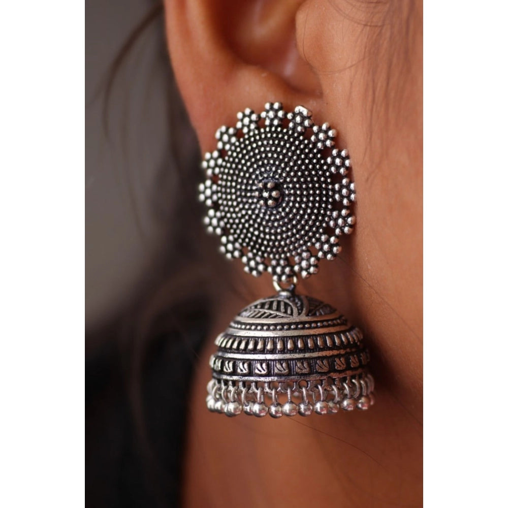 Incredible Oxidised Silver Plated Handmade Jhumka Brass Earrings